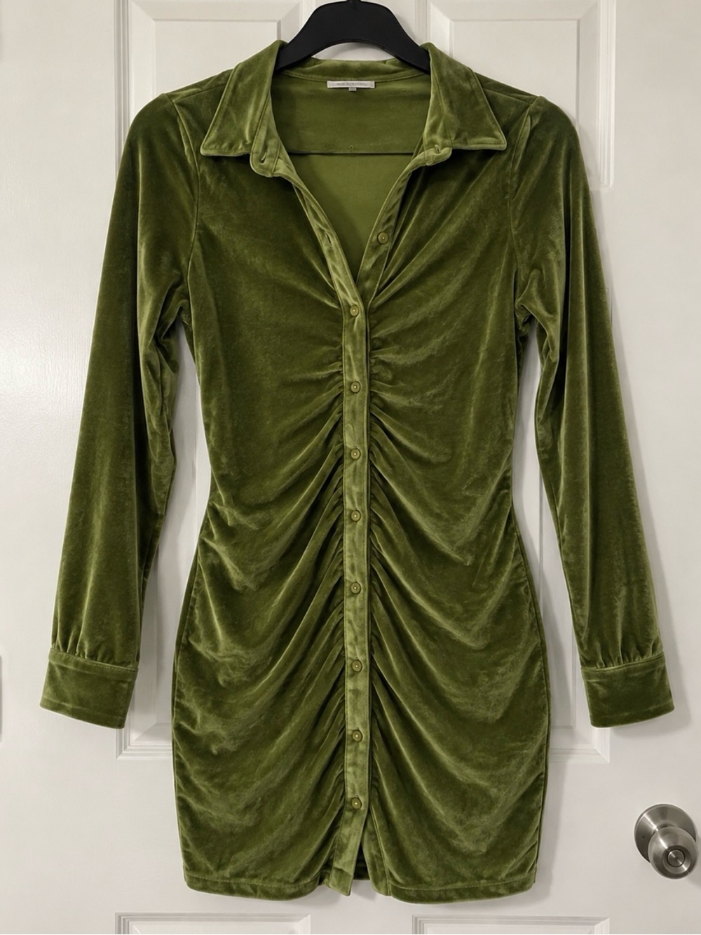 Button-Front Olive Mini Shirt Dress - Women's